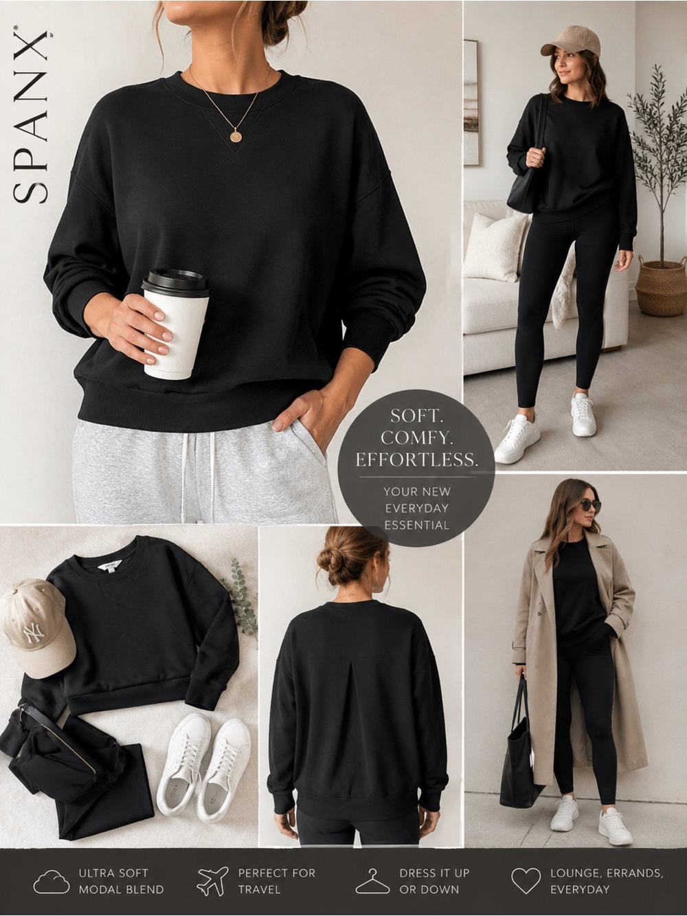 SPANX Black Soft Scuba Modal Sweatshirt Size S